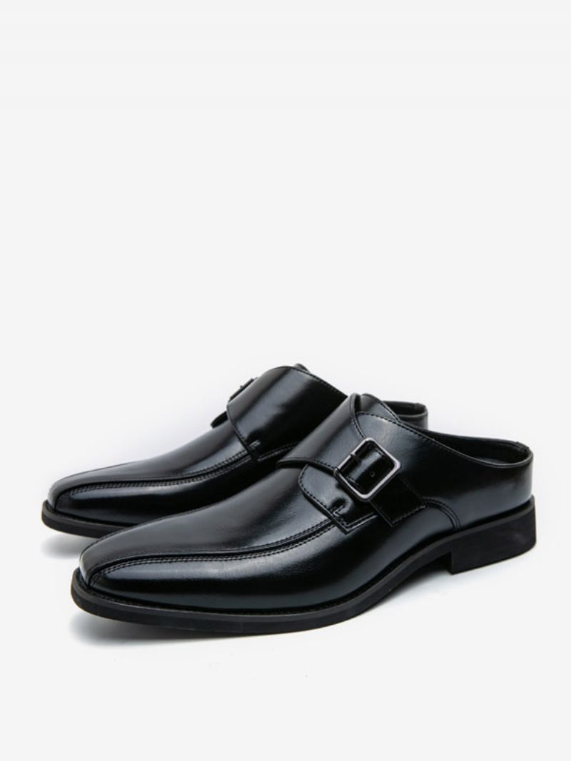 Abendschuhe Für Herren Runde Zehenpartie Metalldetails Slip-on-schuhe Aus Pu-leder Mit Monk-riemen - Schwarz