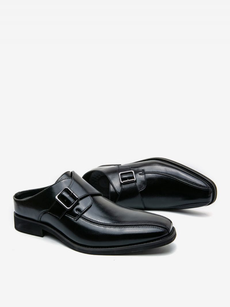 Abendschuhe Für Herren Runde Zehenpartie Metalldetails Slip-on-schuhe Aus Pu-leder Mit Monk-riemen - Schwarz