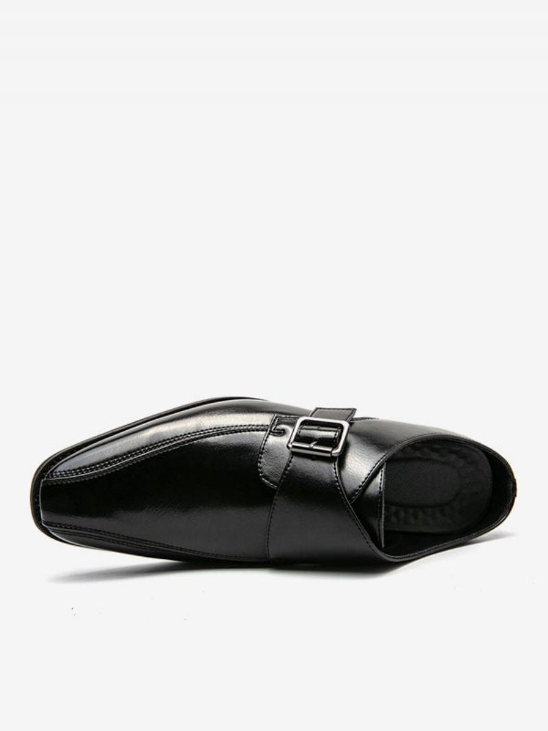 Abendschuhe Für Herren Runde Zehenpartie Metalldetails Slip-on-schuhe Aus Pu-leder Mit Monk-riemen - Schwarz