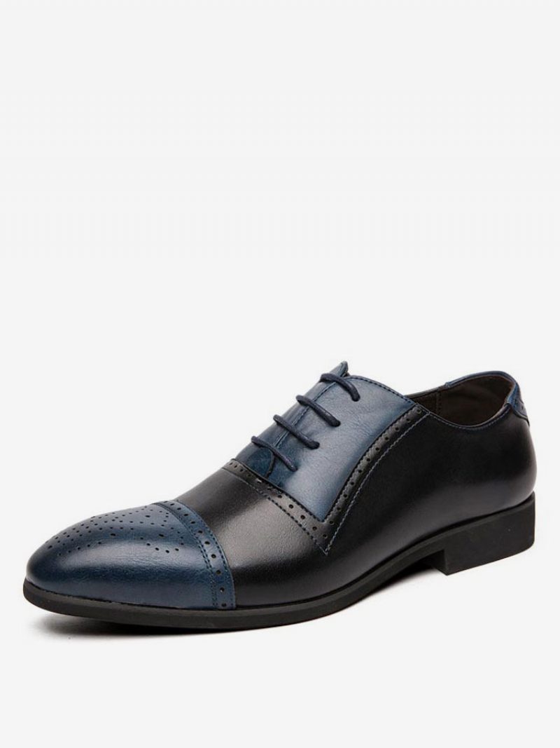 Herren-hochzeitskleid-oxford-formelle Schuhe Runder Zehenriemen Verstellbarer Farbblock Weiße Leder-hochzeitskleid-schuhe - Blau