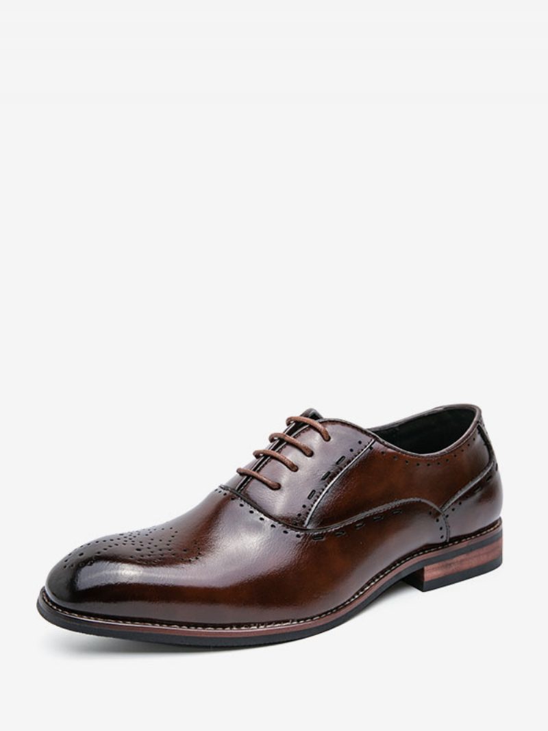 Herren-kleiderschuhe Braune Oxford-schuhe Zum Schnüren Mit Runder Zehenpartie