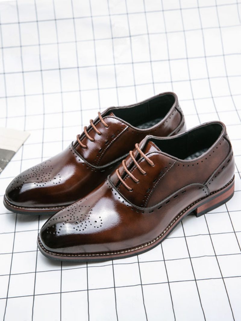 Herren-kleiderschuhe Braune Oxford-schuhe Zum Schnüren Mit Runder Zehenpartie - Kaffeebraun