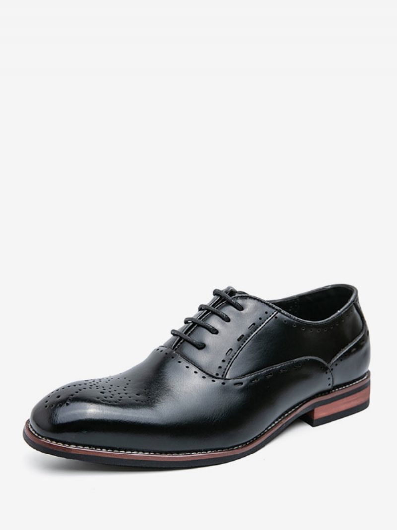 Herren-kleiderschuhe Braune Oxford-schuhe Zum Schnüren Mit Runder Zehenpartie - Schwarz