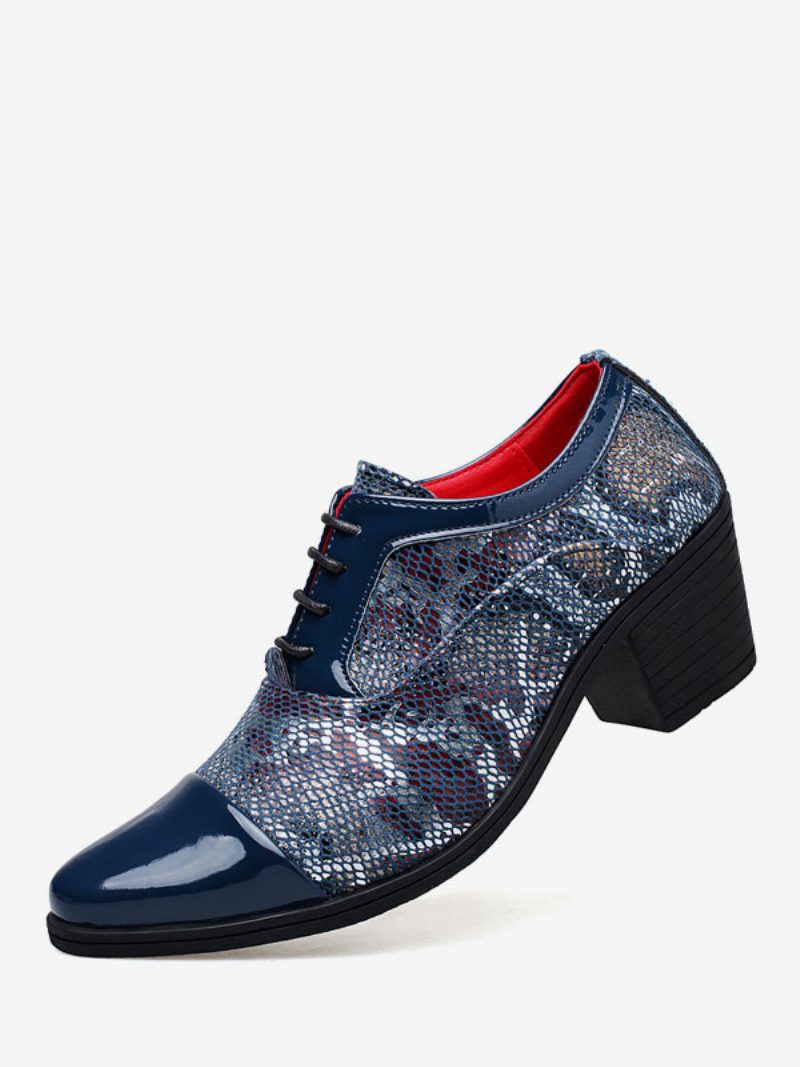 Herren-kleiderschuhe Fantastische Spitze Zehen-schnürschuhe Aus Pu-leder Für Abschlussball Party Hochzeit - Blau