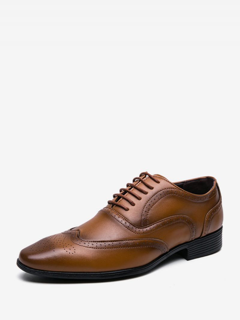 Herren-kleiderschuhe Moderne Oxford-schuhe Aus Pu-leder Mit Spitzer Zehenpartie Und Schnürung - Gelb