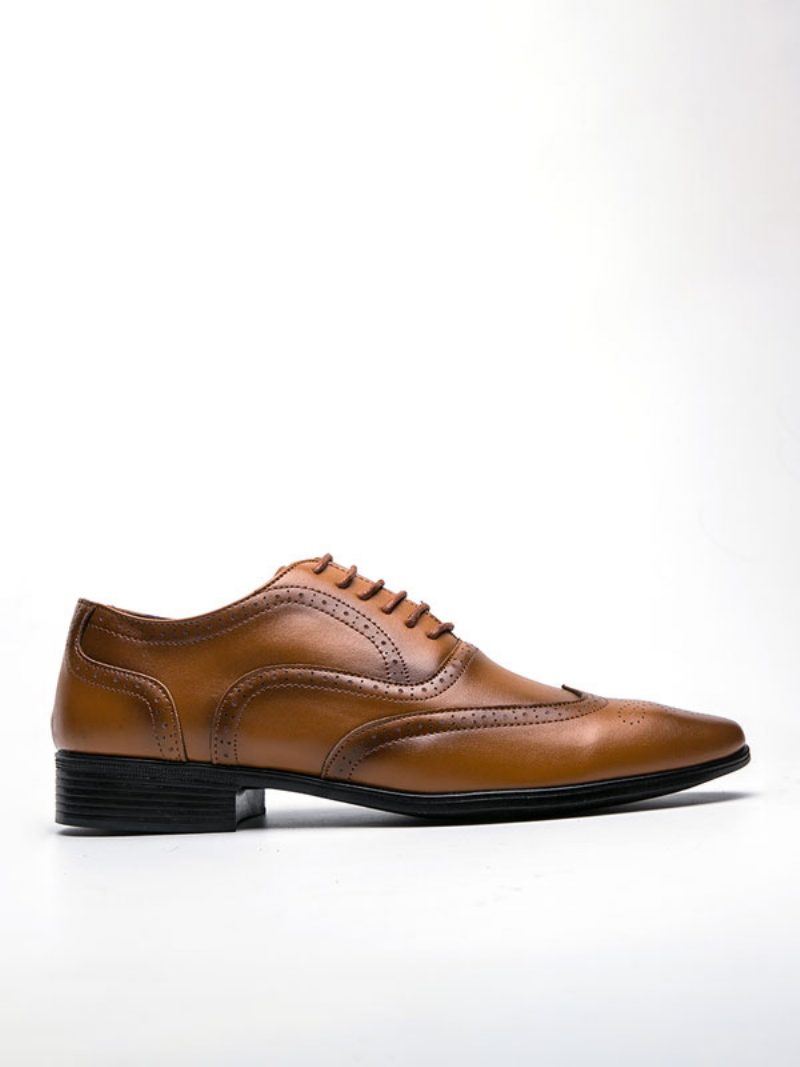 Herren-kleiderschuhe Moderne Oxford-schuhe Aus Pu-leder Mit Spitzer Zehenpartie Und Schnürung - Gelb