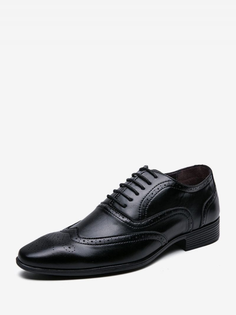 Herren-kleiderschuhe Moderne Oxford-schuhe Aus Pu-leder Mit Spitzer Zehenpartie Und Schnürung - Schwarz