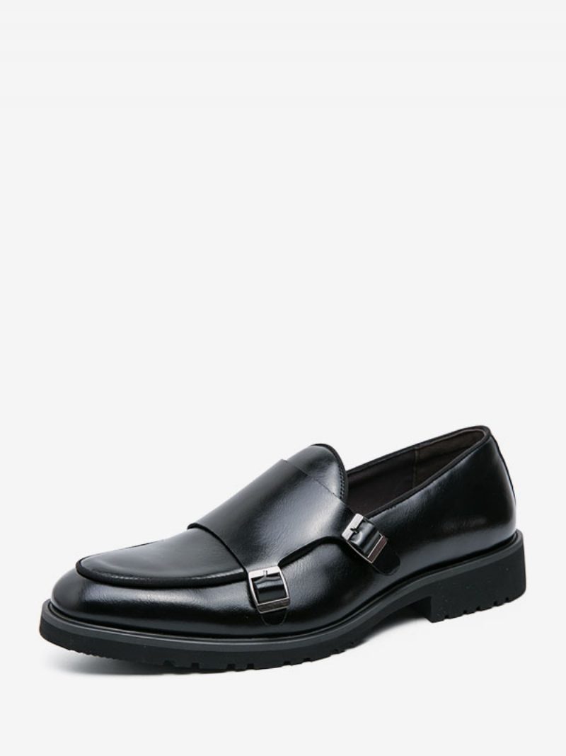 Herren-kleiderschuhe Moderne Slip-on-schuhe Mit Runder Zehenpartie Und Monk-riemen - Schwarz