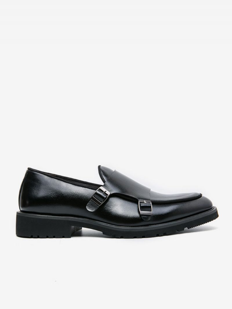 Herren-kleiderschuhe Moderne Slip-on-schuhe Mit Runder Zehenpartie Und Monk-riemen - Schwarz