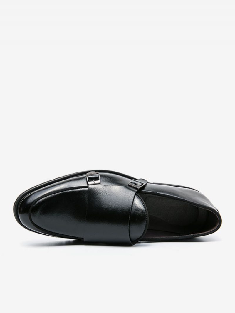 Herren-kleiderschuhe Moderne Slip-on-schuhe Mit Runder Zehenpartie Und Monk-riemen - Schwarz