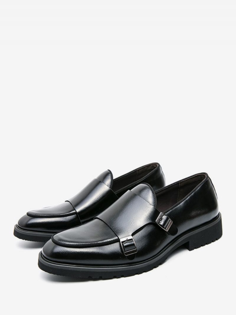 Herren-kleiderschuhe Moderne Slip-on-schuhe Mit Runder Zehenpartie Und Monk-riemen - Schwarz