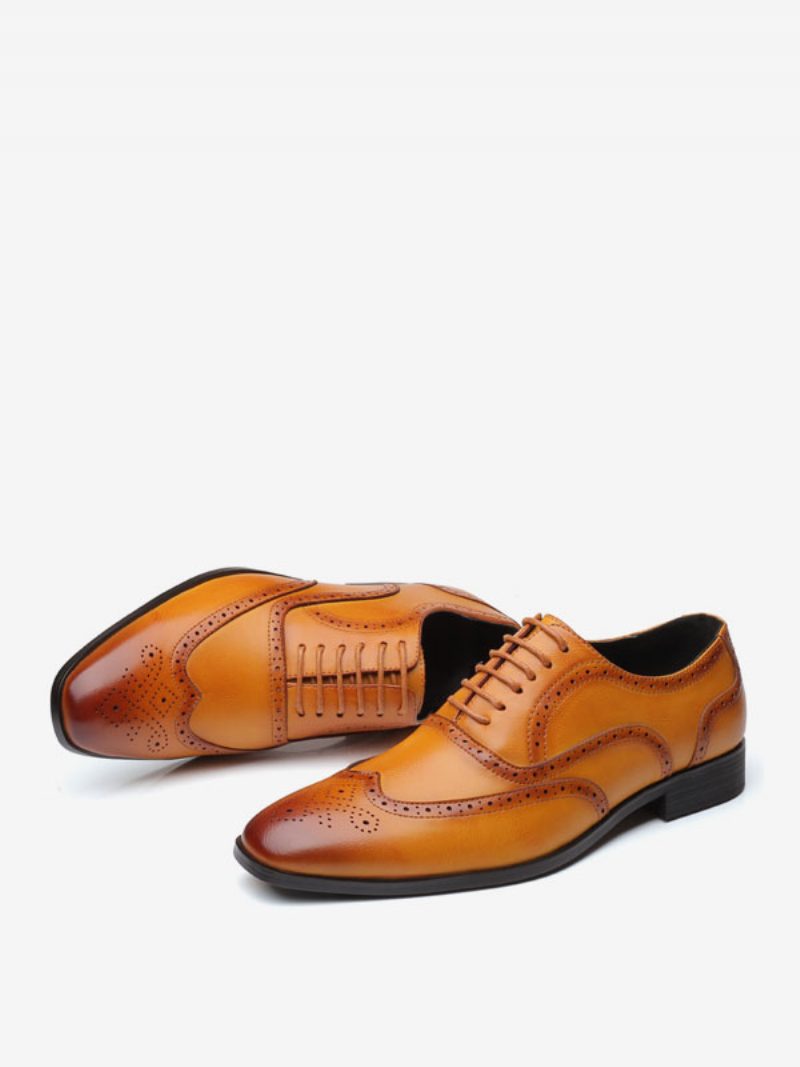 Herren-oxford-schuhe Hochwertige Spitze Zehen-schnürschuhe Für Den Bräutigam - Gelb