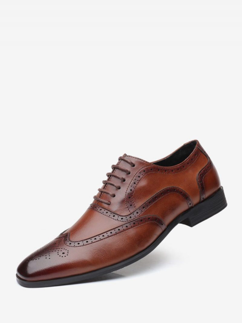 Herren-oxford-schuhe Hochwertige Spitze Zehen-schnürschuhe Für Den Bräutigam - Kaffeebraun