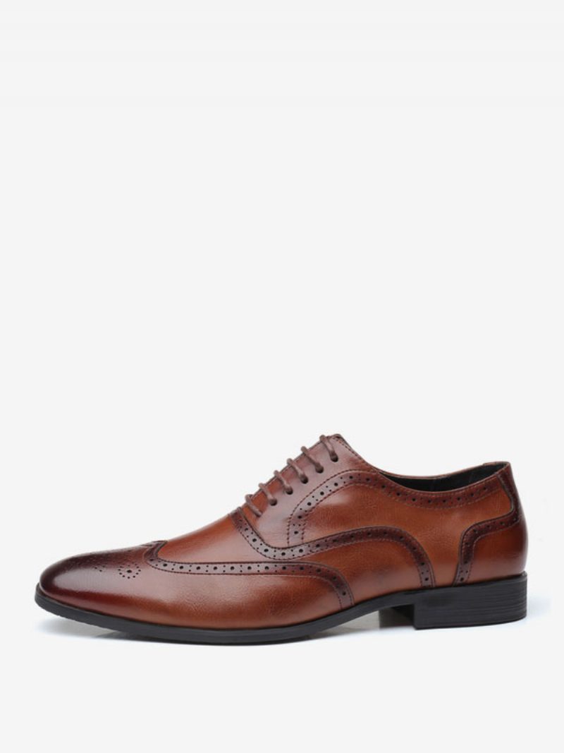 Herren-oxford-schuhe Hochwertige Spitze Zehen-schnürschuhe Für Den Bräutigam - Kaffeebraun