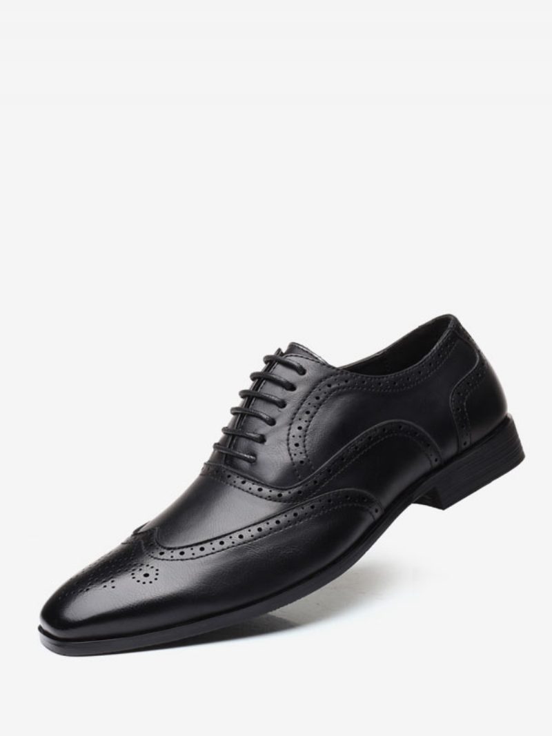 Herren-oxford-schuhe Hochwertige Spitze Zehen-schnürschuhe Für Den Bräutigam - Schwarz