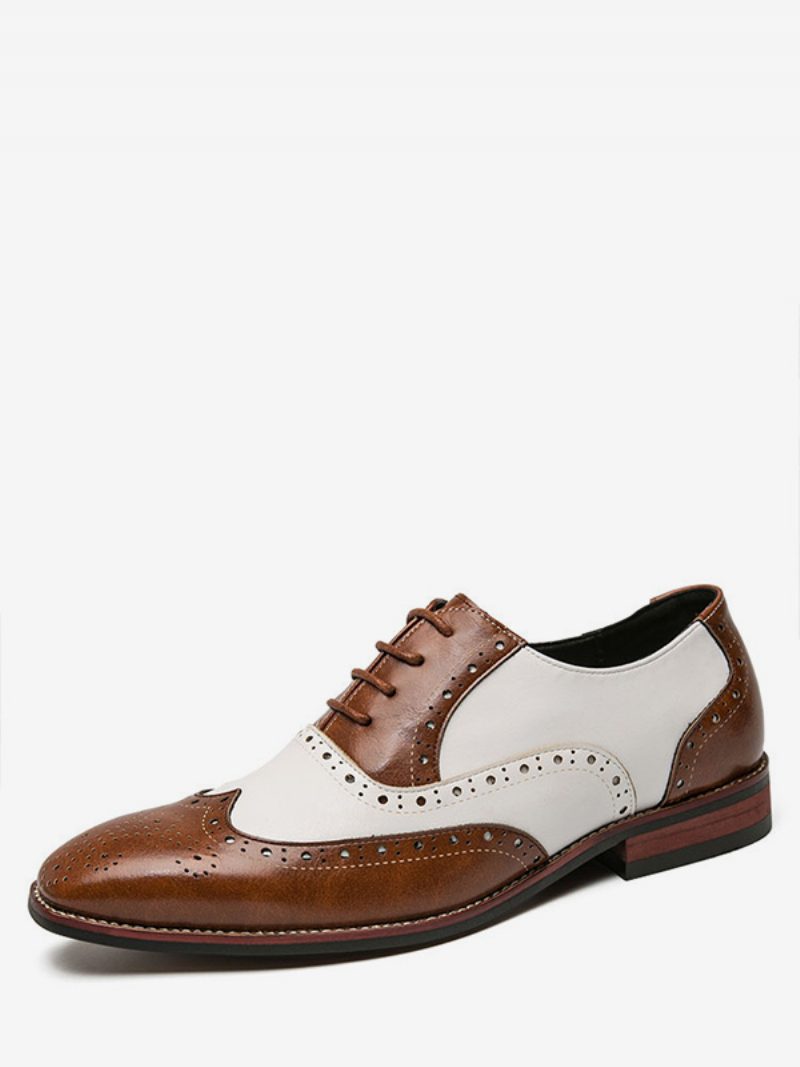 Oxfords-schuhe Für Herren Moderner Runder Zehenriemen Verstellbare Pu-leder-flügelspitzen-schuhe Brogues-schuhe - Kaffeebraun