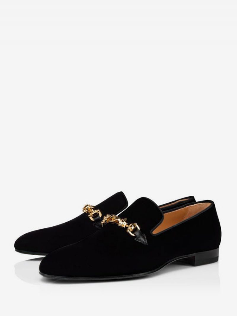 Schwarze Herren-slipper Wildleder Equiswing Spike-riemen Quadratische Zehenpartie Slip-on-schuhe Für Kleid Abschlussball Hochzeit