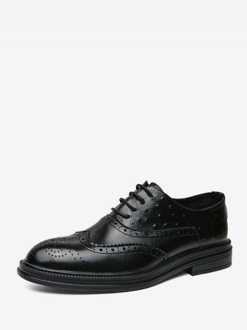 Schwarze Oxford-schuhe Für Herren Runde Zehenpartie Schnür-kleid Bräutigam-schuhe