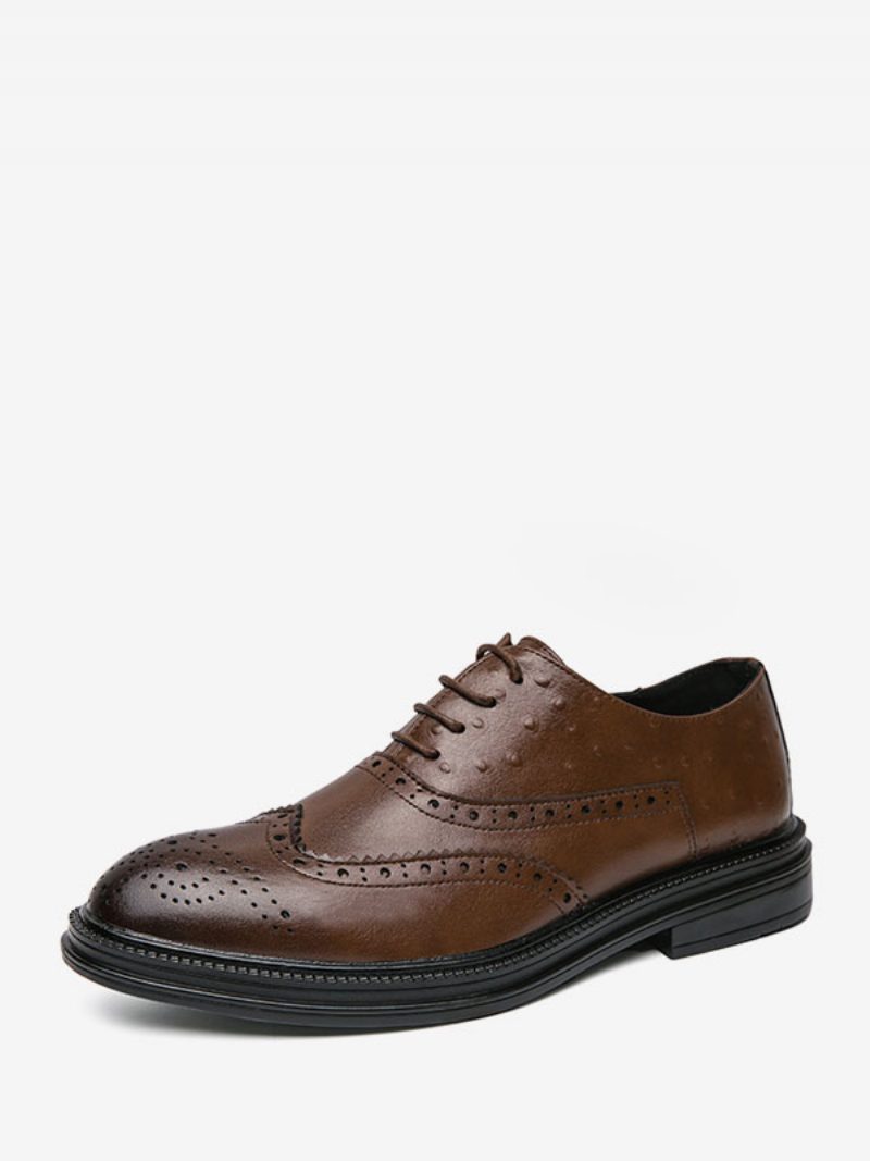 Schwarze Oxford-schuhe Für Herren Runde Zehenpartie Schnür-kleid Bräutigam-schuhe - Kaffeebraun