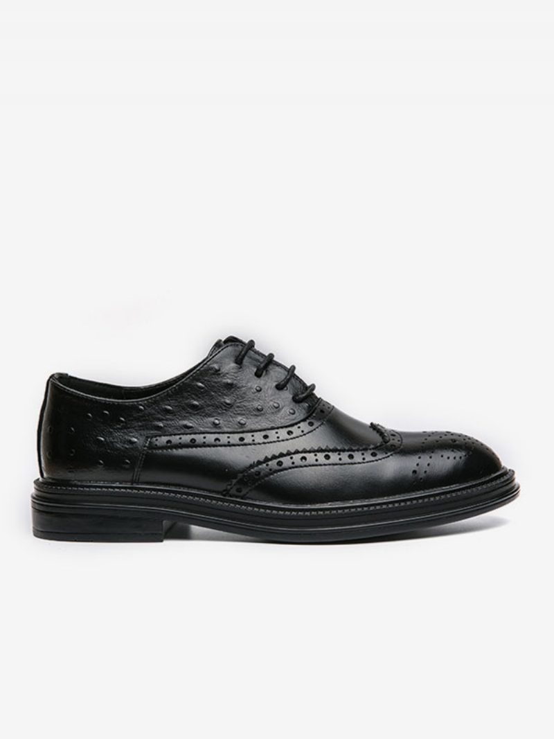 Schwarze Oxford-schuhe Für Herren Runde Zehenpartie Schnür-kleid Bräutigam-schuhe - Schwarz