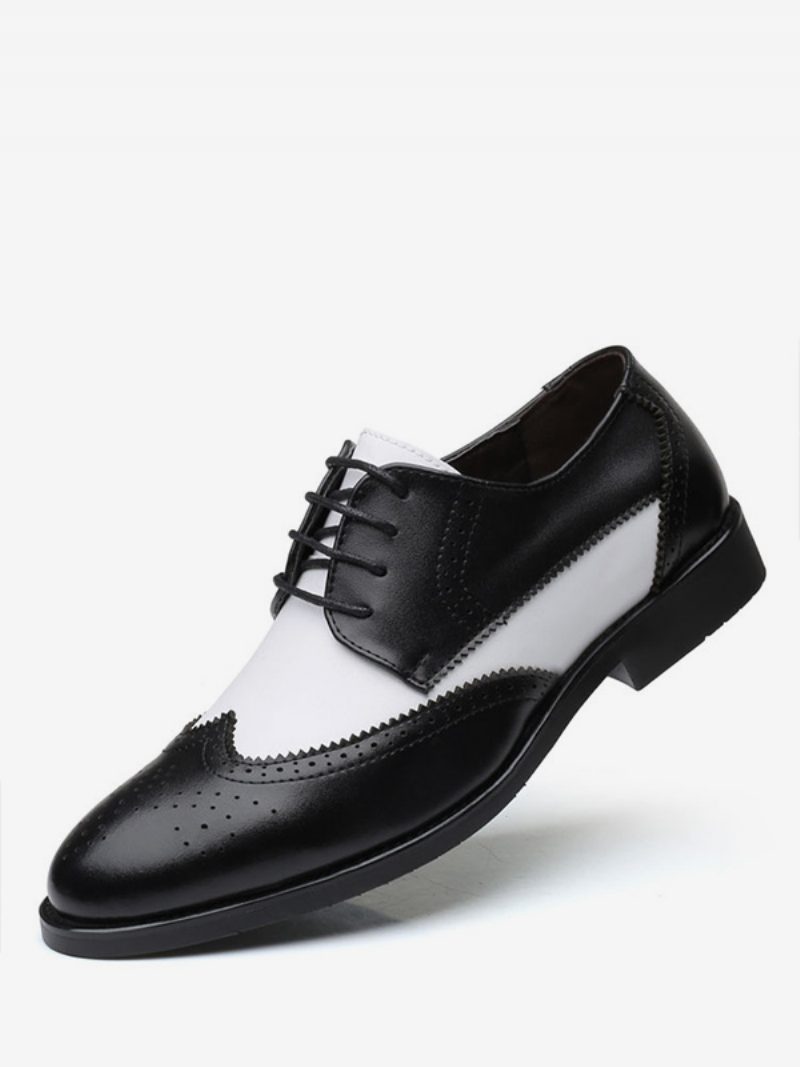 Zweifarbige Wingtip-derbys Für Herren Formelle Hochzeitskleid-derby-schuhe Schwarz - Schwarz