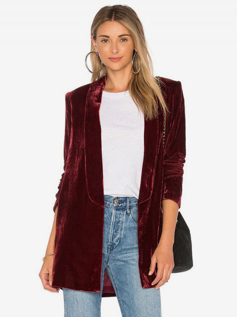 Blazer Für Damen Velours Lange Ärmel Einfarbig Maßgeschneiderte Jacke