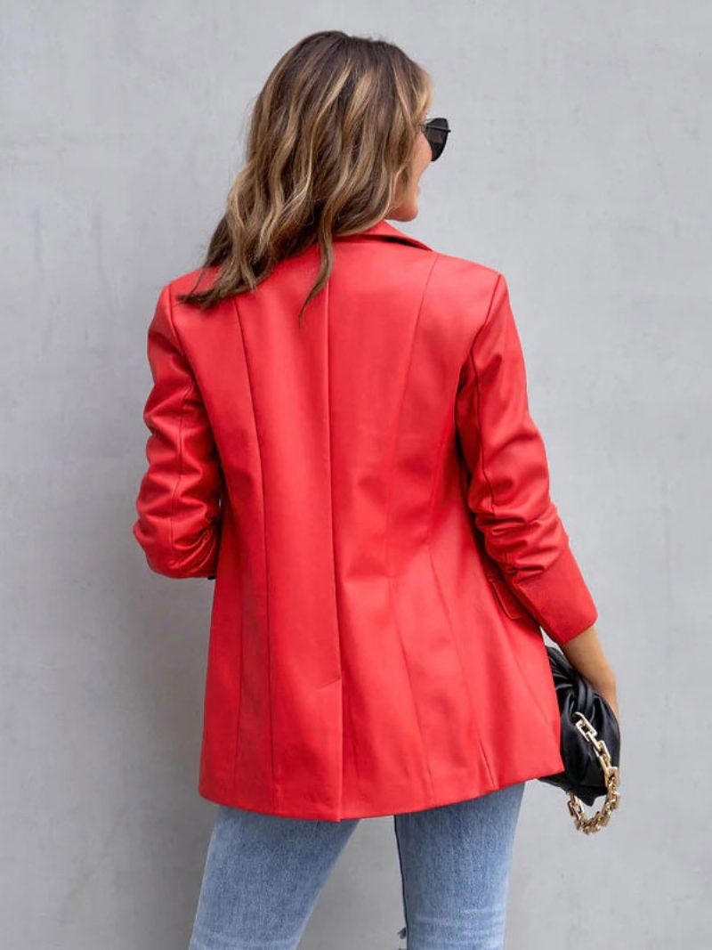 Kunstleder-blazer-jacke Weiß Pu Einfarbig Lässige Oberbekleidung Frühlings-herbst-oberbekleidung Für Damen - Rot