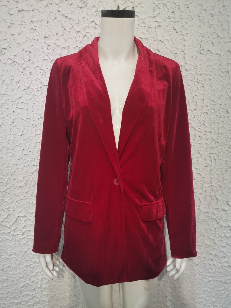 Lange Velours-blazerjacke Für Damen Rot Einfarbig Schick Übergroß Frühling Und Herbst Entspannte Straßenoberbekleidung - Rot