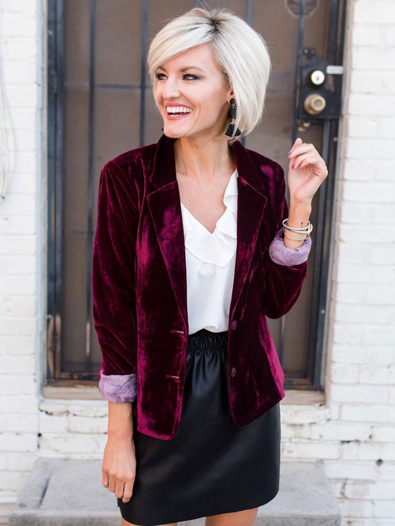 Velours-blazer-jacke Für Damen Grün Burgunderrot Einfarbig Lässig Slim-fit Frühling Herbst Straßen-oberbekleidung - Burgund