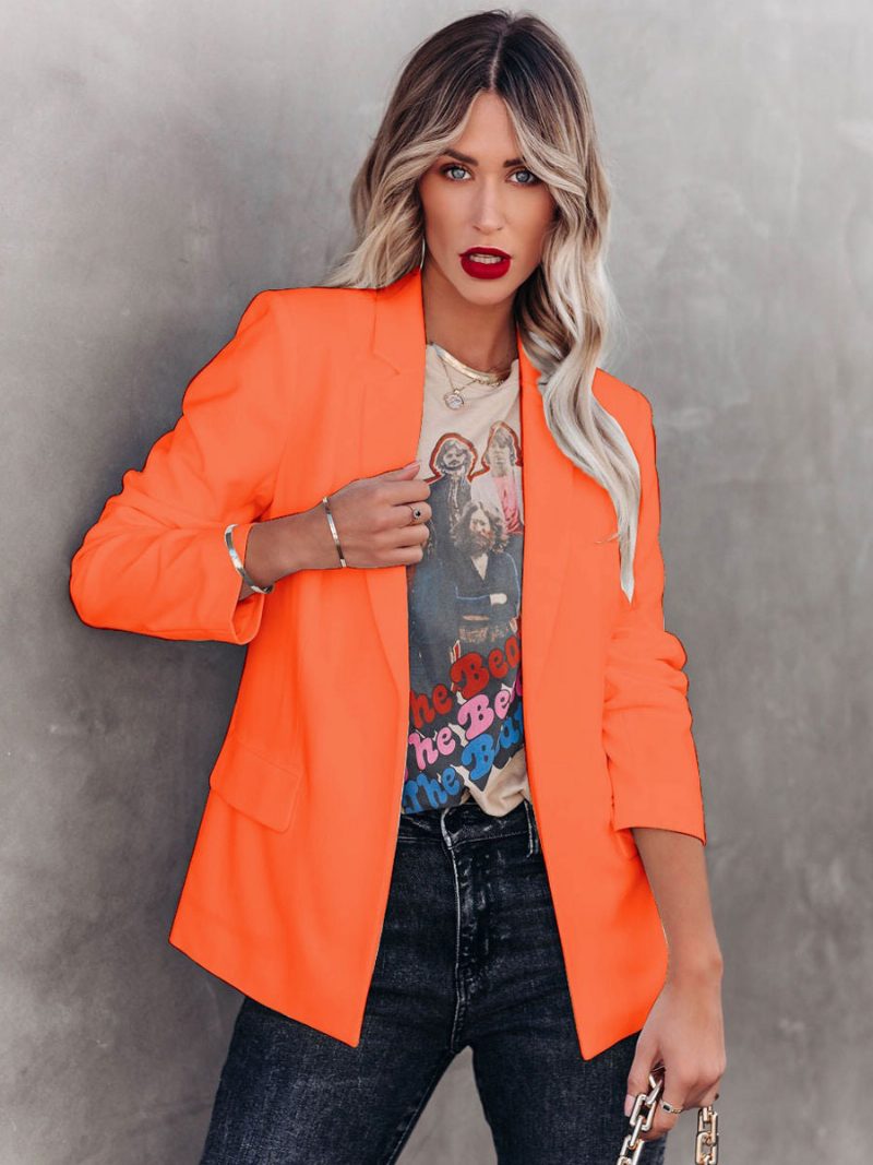 Weiße Blazer-jacke Für Damen Einfarbig Revers Schick Frühling Herbst Entspannte Straßen-oberbekleidung - Orange