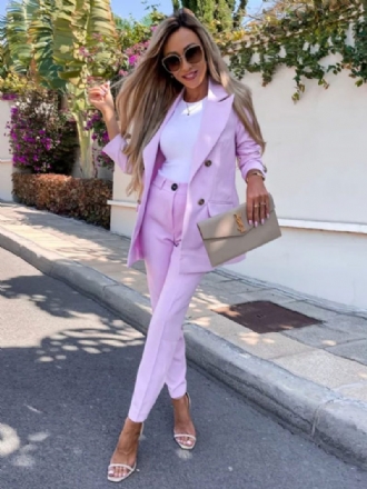 Zweiteilige Anzüge Lavendel Einfarbig Oberbekleidung Sets Klassische Blazer Jacke Slim Fit Hosen Frühling Herbst Outfit Für Frauen