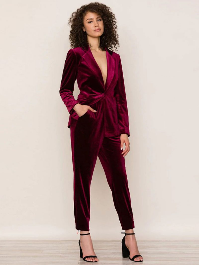 Zweiteilige Anzüge Velours-blazer-set Frühlings-herbst-outfit Für Frauen - Burgund