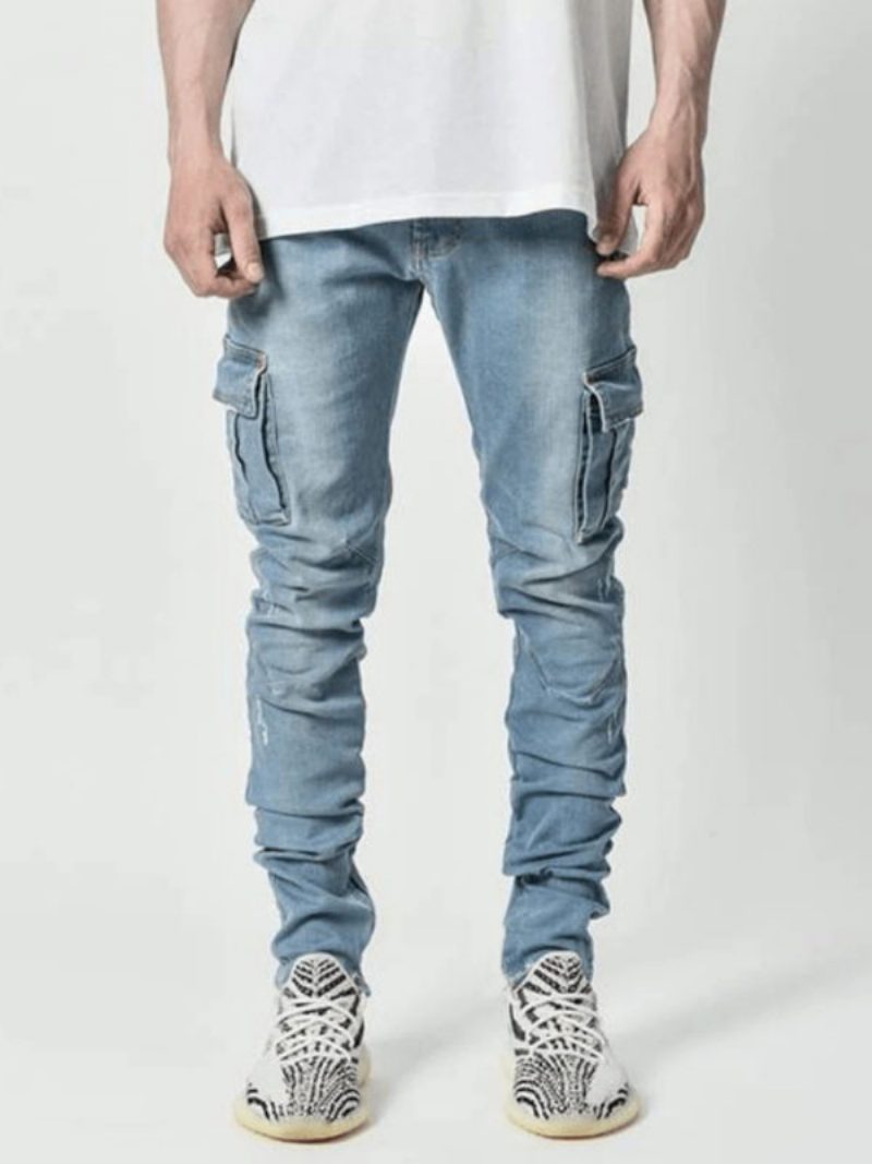 Herren-jeans Lässig Distressed-antik-design Schmale Hellhimmelblaue Denim-hose