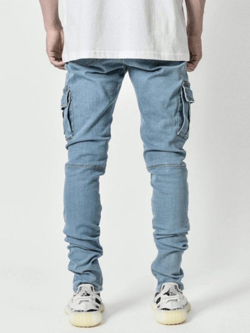 Herren-jeans Lässig Distressed-antik-design Schmale Hellhimmelblaue Denim-hose - Hellhimmelblau