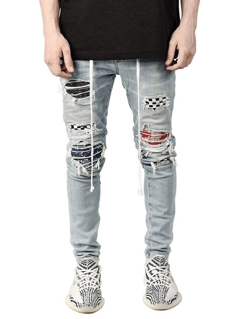 Herren-jeans Modische Jeans Für Herren Schickes Distressed-antik-design Skinny Hellhimmelblau Schwarz