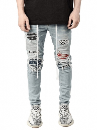 Herren-jeans Modische Jeans Für Herren Schickes Distressed-antik-design Skinny Hellhimmelblau Schwarz