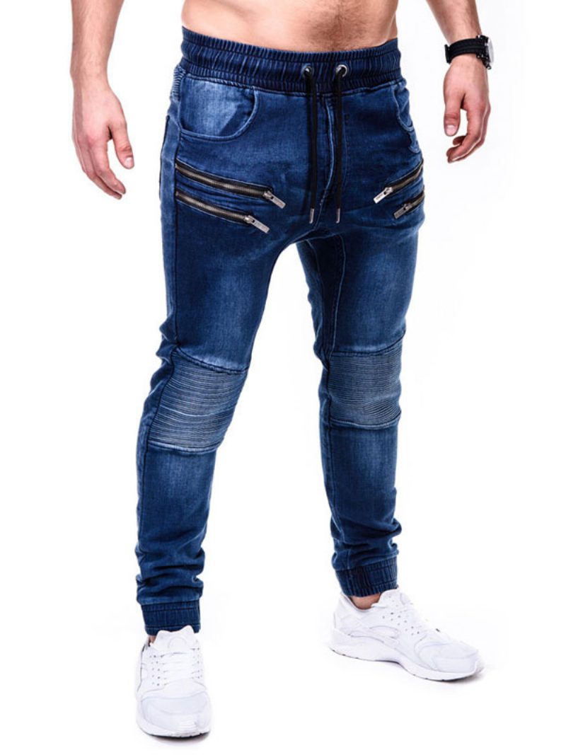 Herren-jeans Schickes Distressed-antik-design Dünne Blaue Denim-hosen - Blau