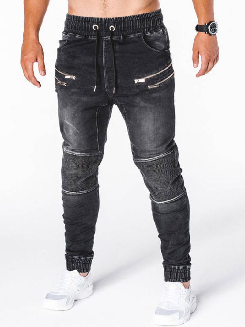 Herren-jeans Schickes Distressed-antik-design Dünne Blaue Denim-hosen - Schwarz