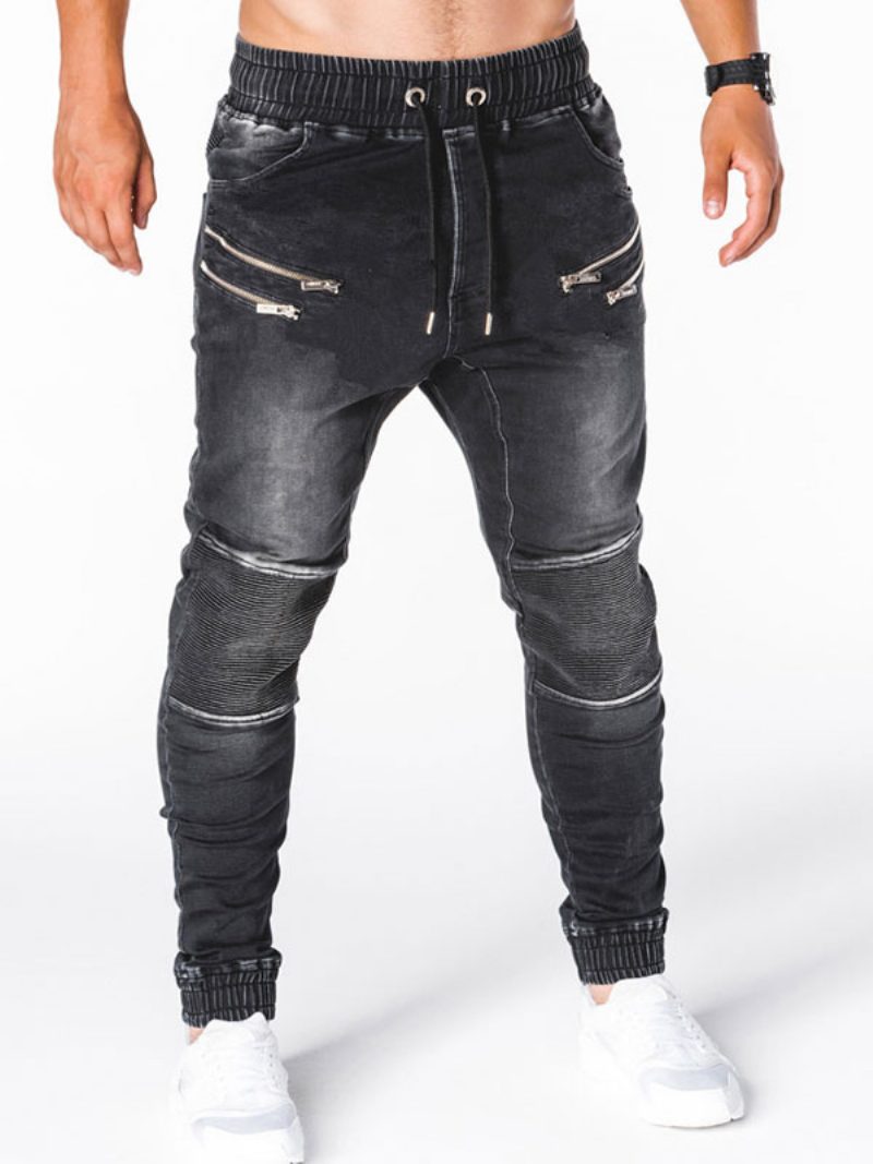 Herren-jeans Schickes Distressed-antik-design Dünne Blaue Denim-hosen - Schwarz