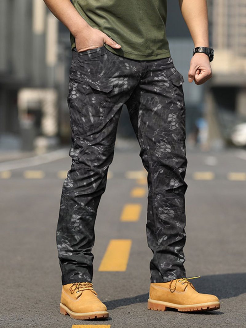 Herrenhose Lässig Camouflage Natürliche Taille Gerade Cargohose Schwarze Hose