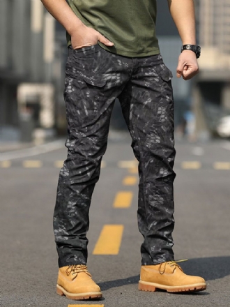 Herrenhose Lässig Camouflage Natürliche Taille Gerade Cargohose Schwarze Hose