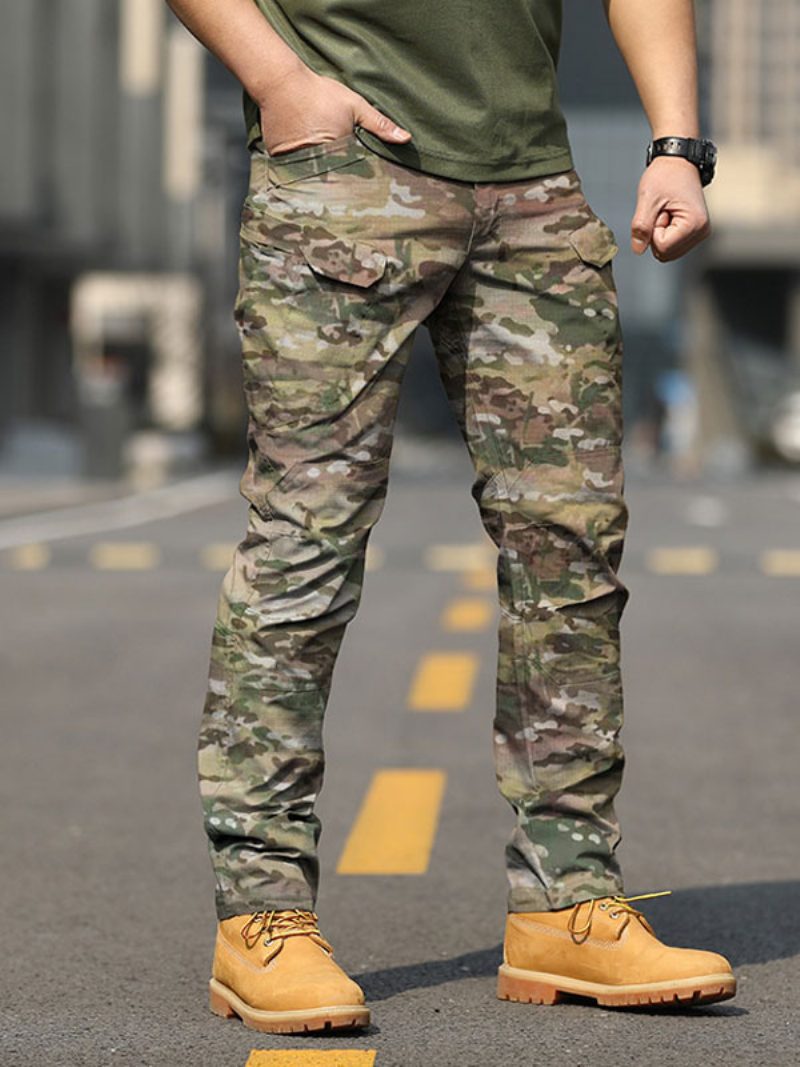 Herrenhose Lässig Camouflage Natürliche Taille Gerade Cargohose Schwarze Hose - Hellgrün