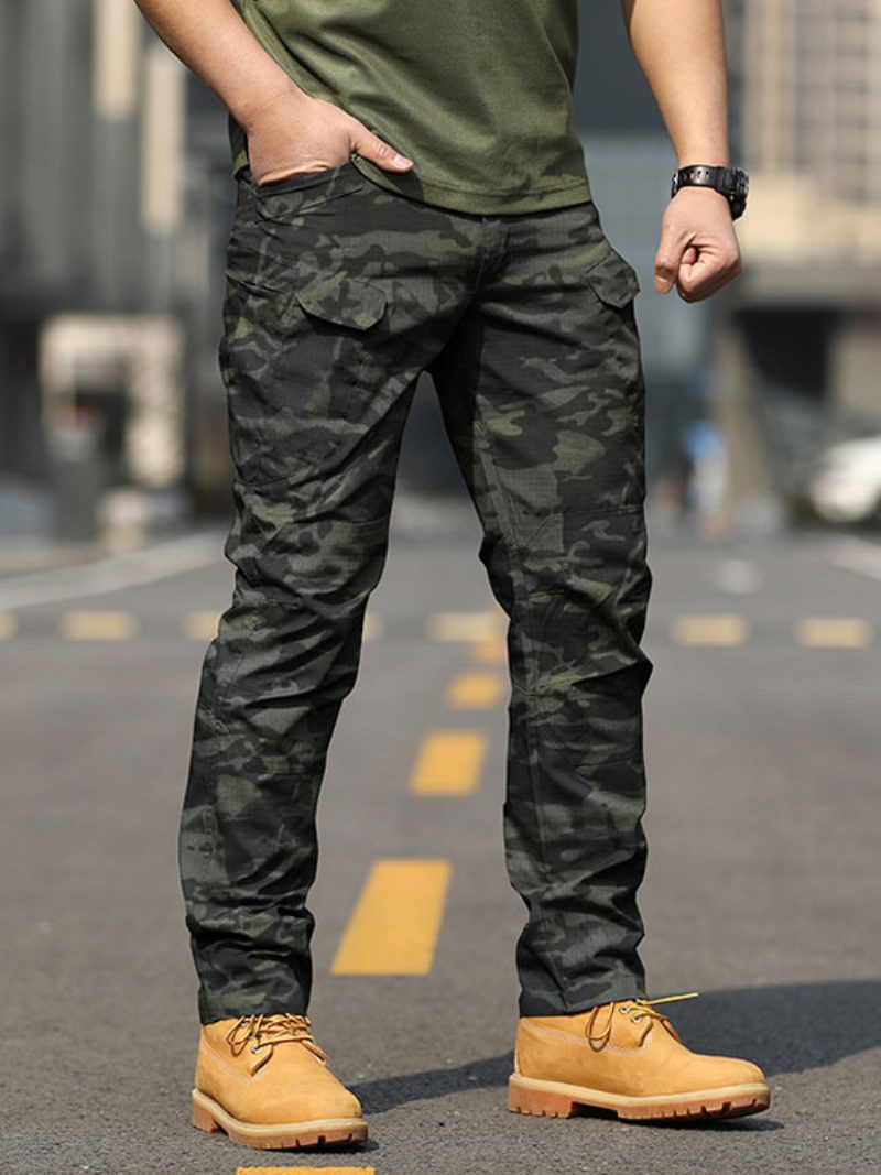 Herrenhose Lässig Camouflage Natürliche Taille Gerade Cargohose Schwarze Hose - Dunkelgrün