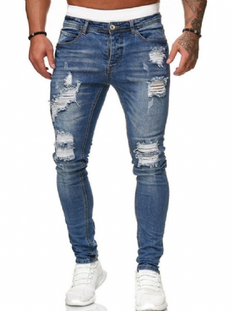 Herrenjeans Jeans Für Männer Chic Distressed Antique Design Skinny Deep Blue