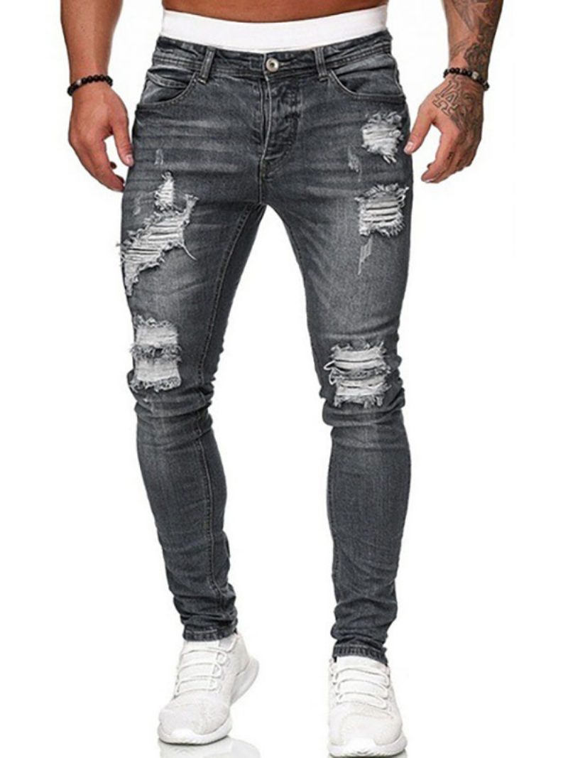 Herrenjeans Jeans Für Männer Chic Distressed Antique Design Skinny Deep Blue - Grau