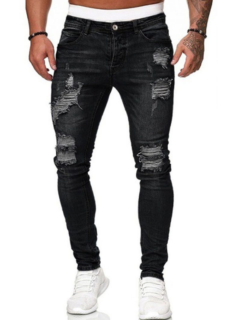 Herrenjeans Jeans Für Männer Chic Distressed Antique Design Skinny Deep Blue - Schwarz