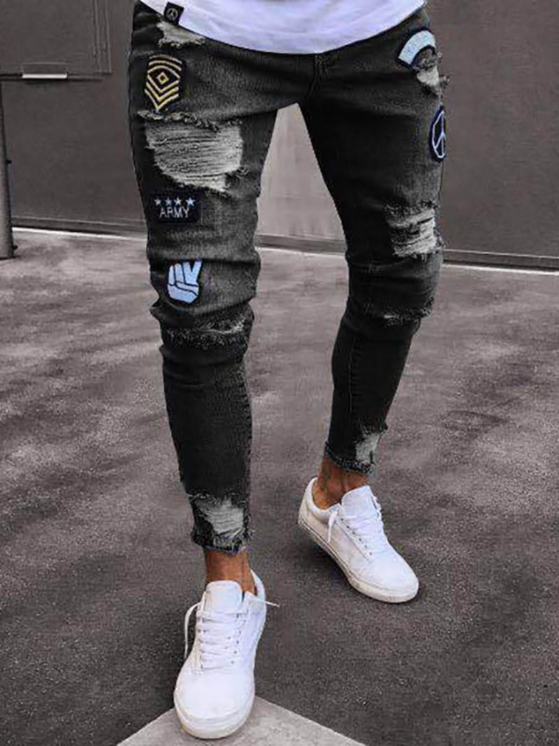 Herrenjeans Jeans Für Männer Schickes Distressed-antik-design Skinny Hellhimmelblau Tiefblau - Schwarz