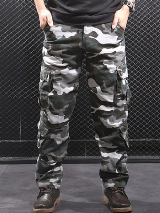 Hosen Für Männer Bequeme Camouflage-cargohose Mit Natürlicher Taille Gerade Graue Hose