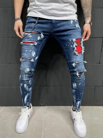 Hosen Für Männer Lässige Distressed Skinny Deep Blue Herrenhosen