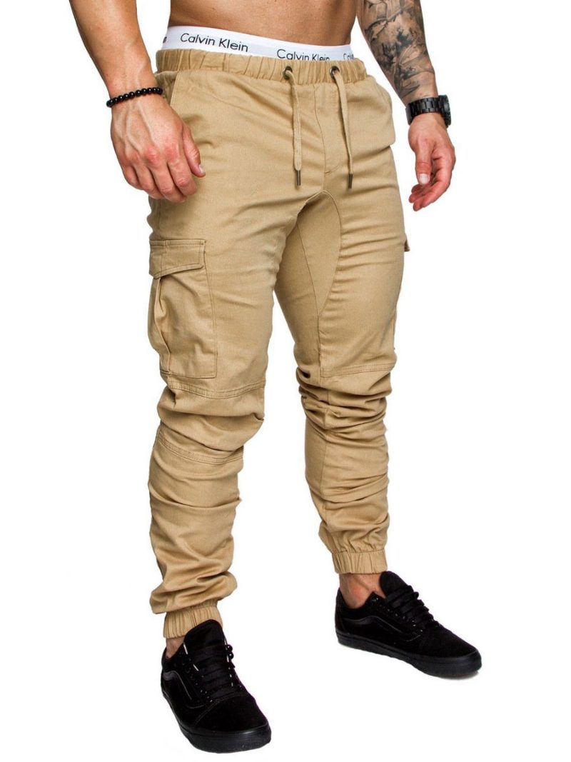 Hosen Für Männer Lässige Natürliche Taille Gerade Cargohose Weiße Hose - Khaki